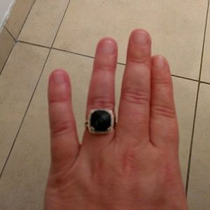 *SOLD* Black onyx ring faceted stone with diamonds
